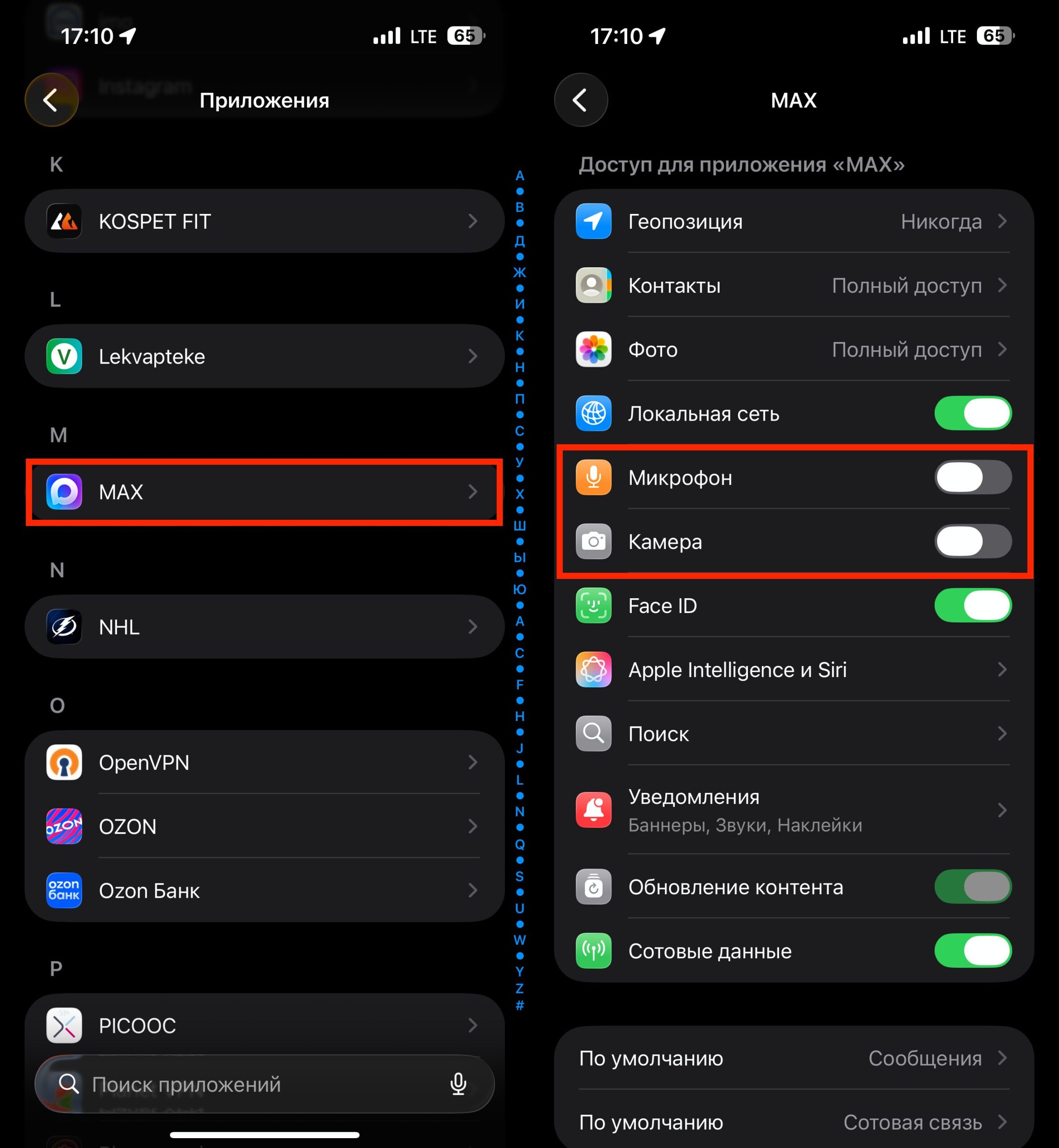 Настройки MAX включить для безопасности. Отключить эти тумблеры — все равно что убрать камеру и микрофон из смартфона. Фото.