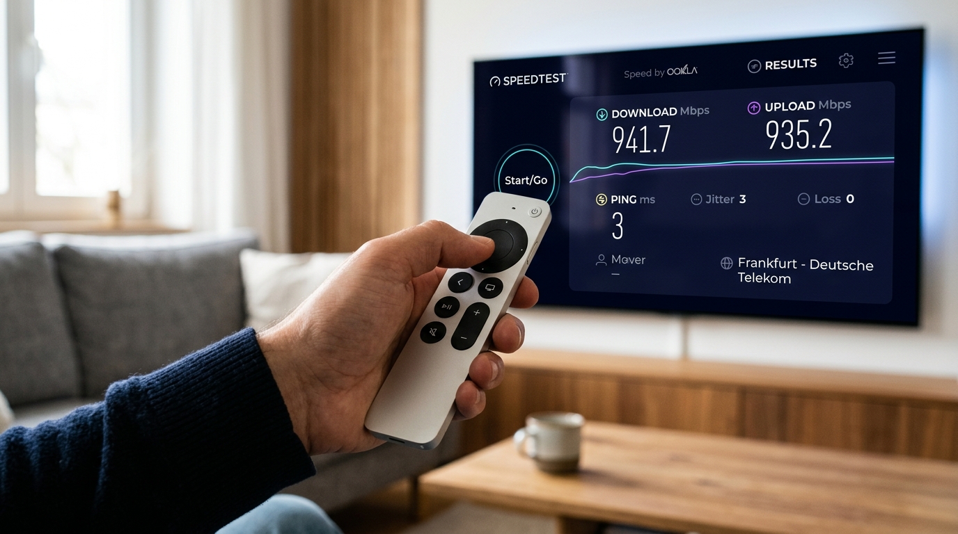 Результаты замера скорости в приложении Speedtest by Ookla на Apple TV