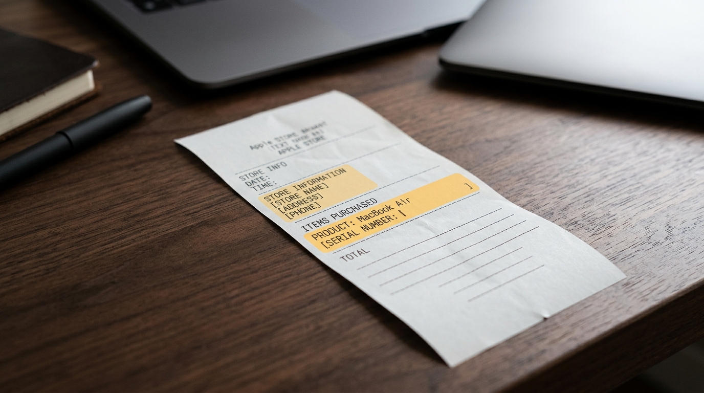 В чеке должен быть указан серийный номер или IMEI устройства — без этого Apple откажет в запросе