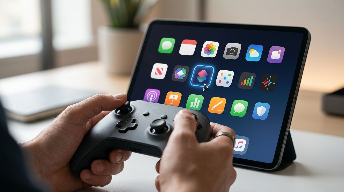 Геймпад выделяет иконки на домашнем экране iPad - перемещение работает через стик или крестовину