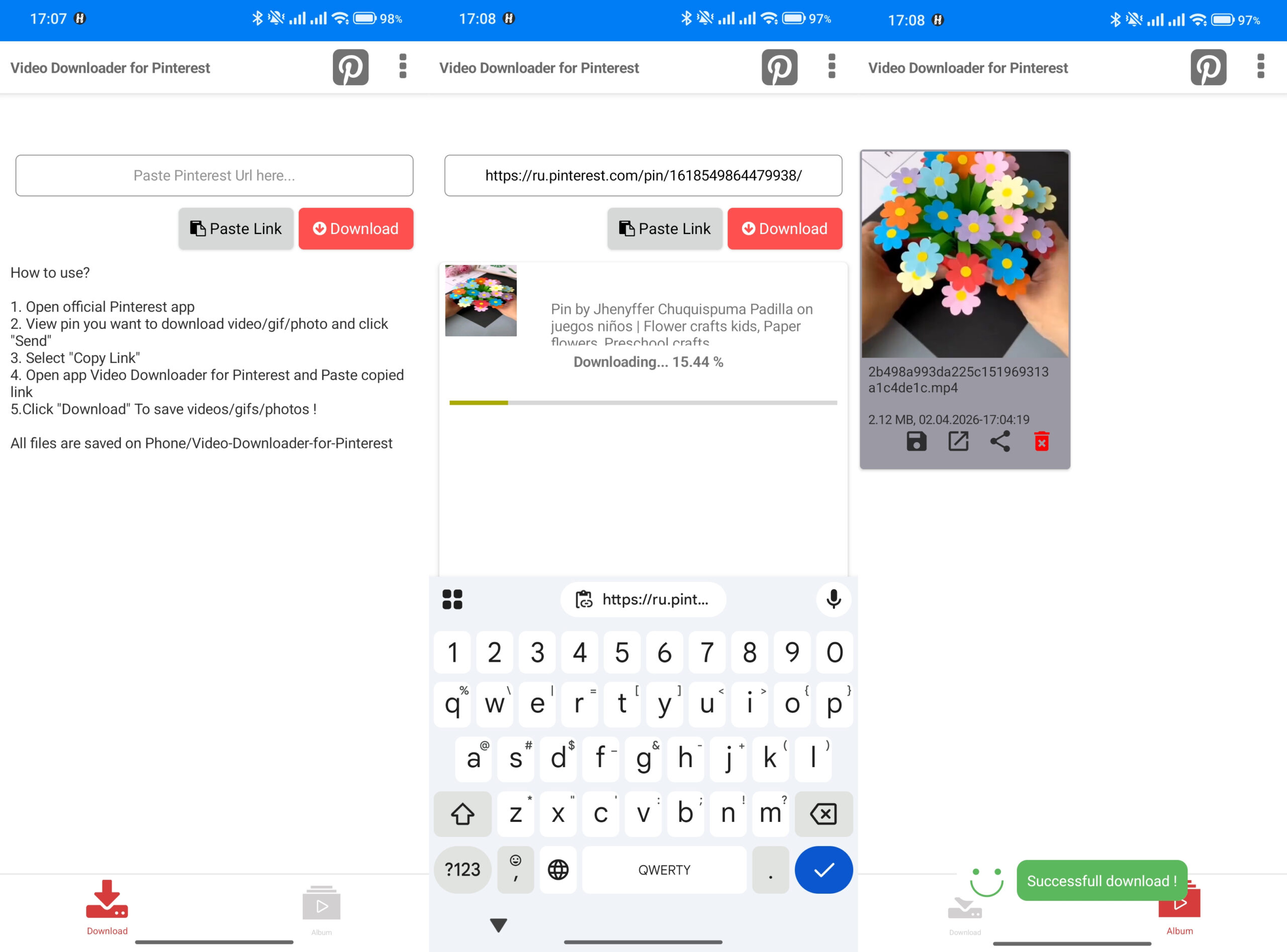 Сохранить видео из Pinterest на телефон — Android и iPhone. Через приложение качать видео тоже очень удобно. Фото.