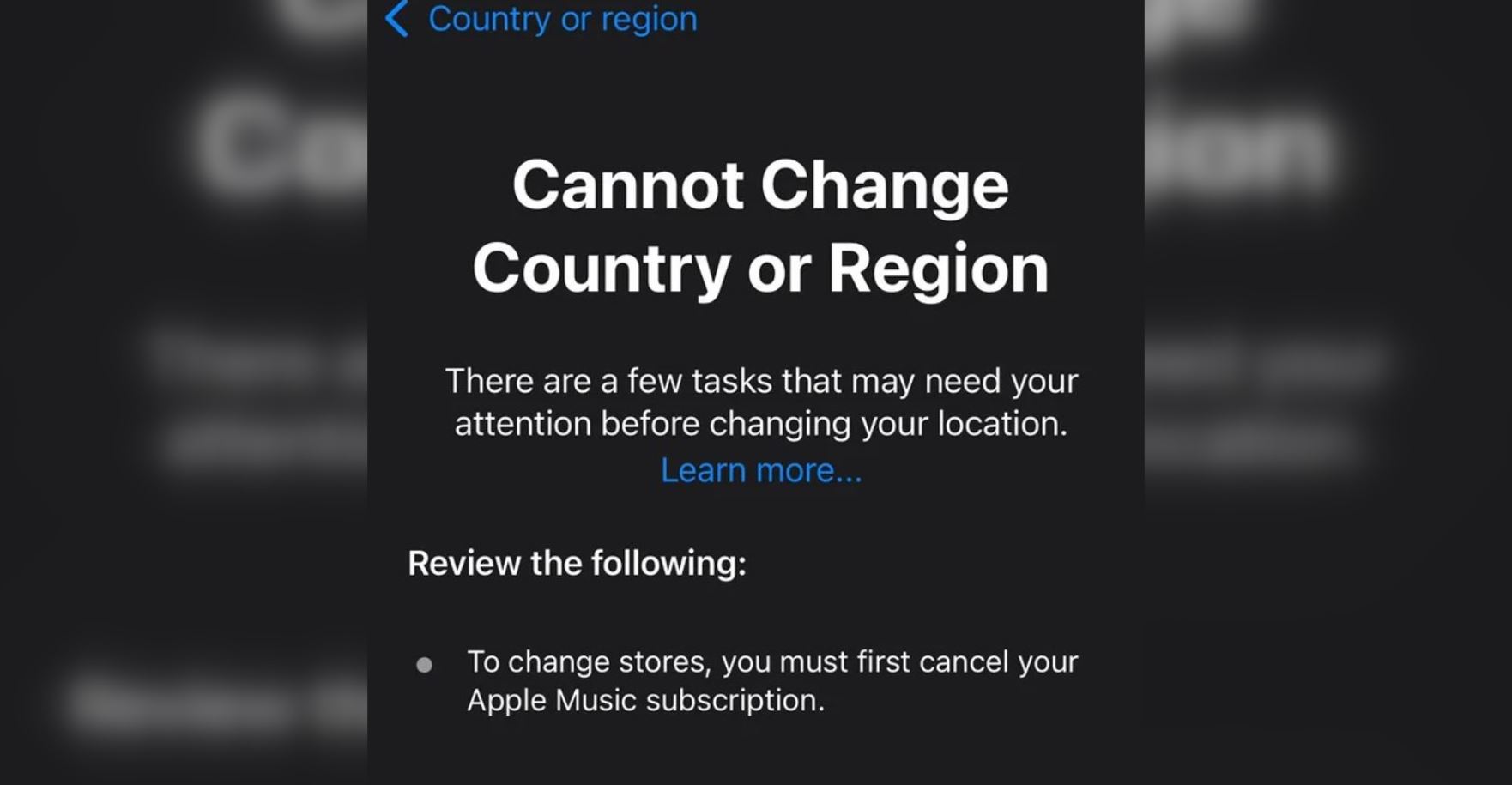 Почему Apple не даёт сменить регион Apple ID. Бывает так, что регион у Apple ID не меняется. Фото.