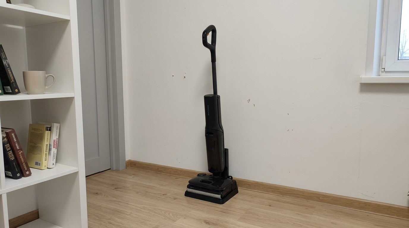 Моющий пылесос Roborock F25 ACE Pro для влажной уборки. Достаточно поместить девайс на станцию и он очистит сам себя. Фото.