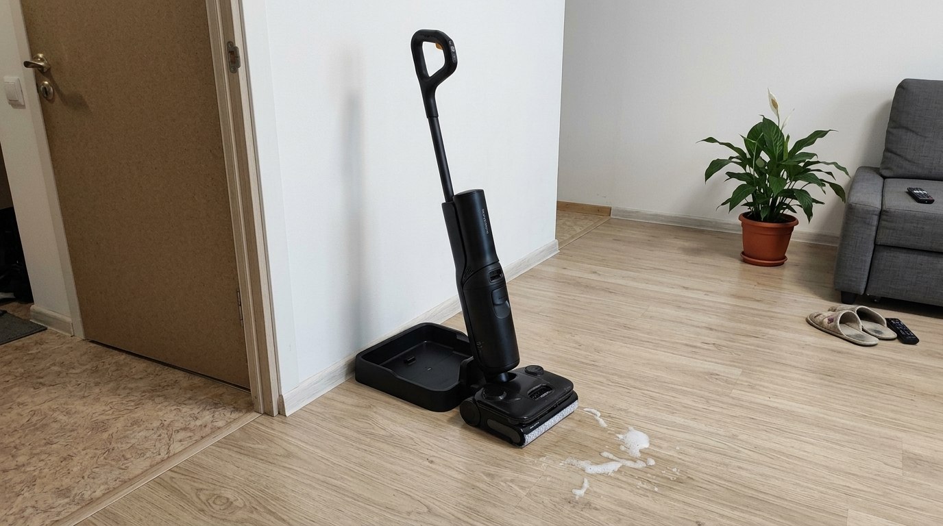 Моющий пылесос Roborock F25 ACE Pro для влажной уборки. Пылесосом можно даже просто собрать разлитую жидкость. Фото.