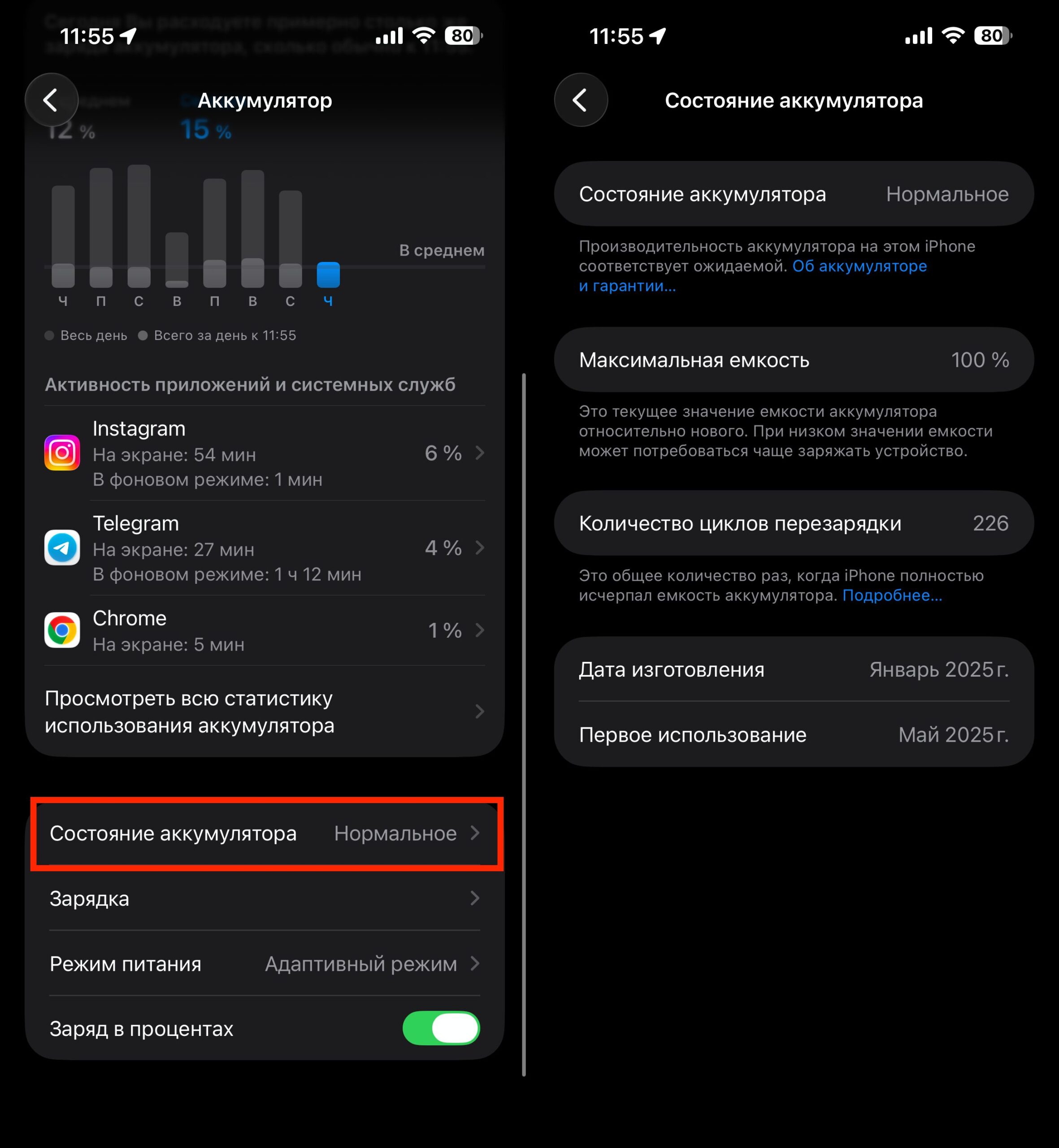 Замена батареи в iPhone: что дает. Когда состояние аккумулятора будет неудовлетворительным, появится кнопка для отключения в этом разделе. Фото.