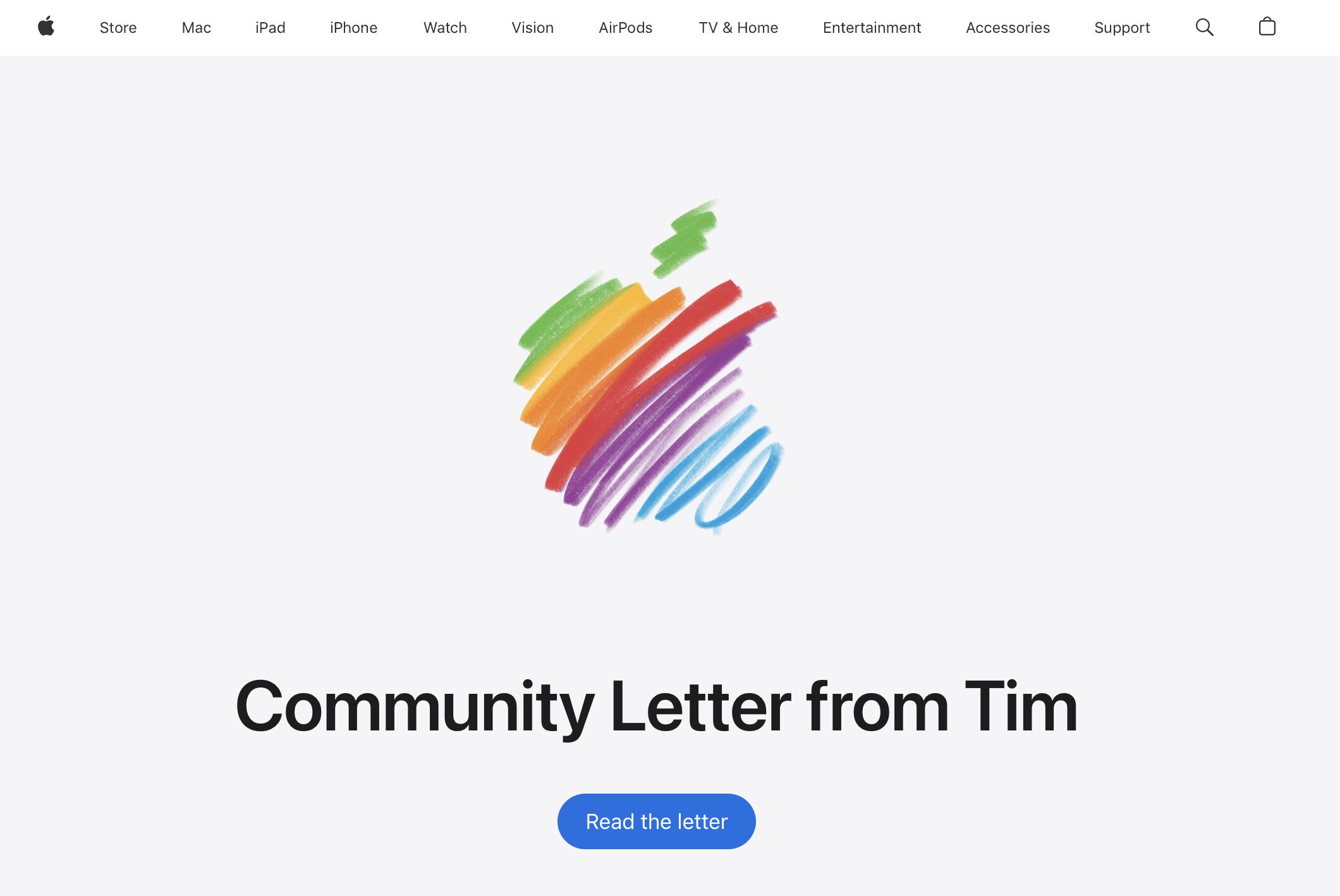 Что Тим Кук сказал о своём уходе с поста главы Apple. Вот такой заставкой встречает всех посетителей сайт Apple. Фото.