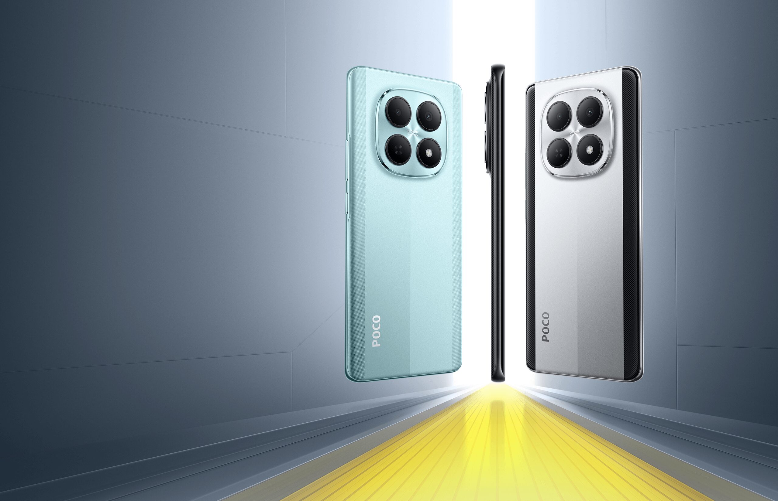 POCO M8 5G — недорогой смартфон с AMOLED-экраном. M8 и M8 Pro можно отличить только по цвету корпуса. Изображение: po.co. Фото.