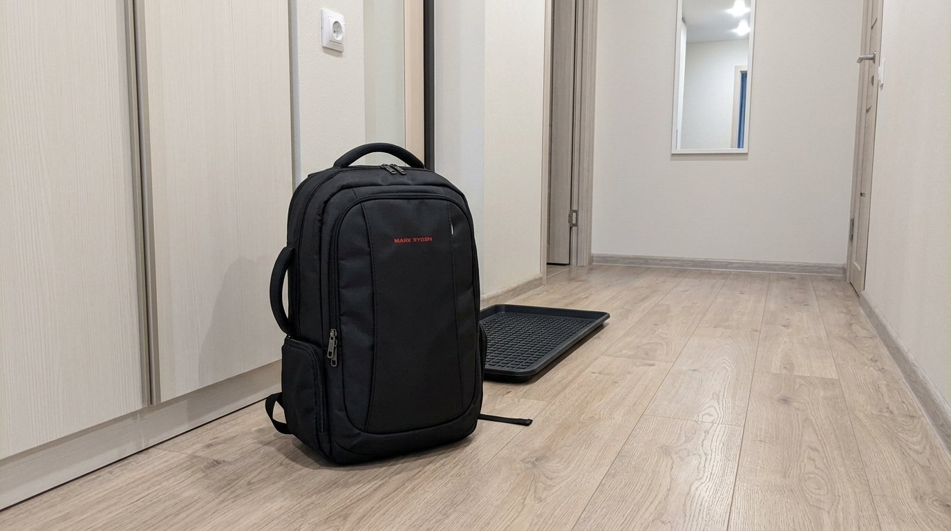 Рюкзак с вакуумной компрессией — таскаю в зал и ношу в нем MacBook. Набил вещами под завязку, затянул ремни — и он влез в полку «Победы» без единого вопроса.. Фото.