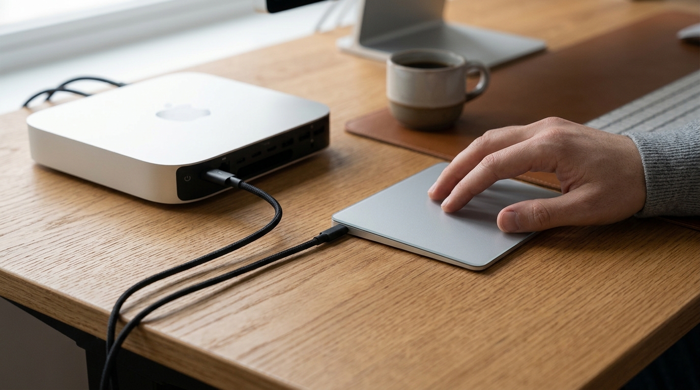 Подключение кабелем помогает Mac заново синхронизироваться с Magic Trackpad