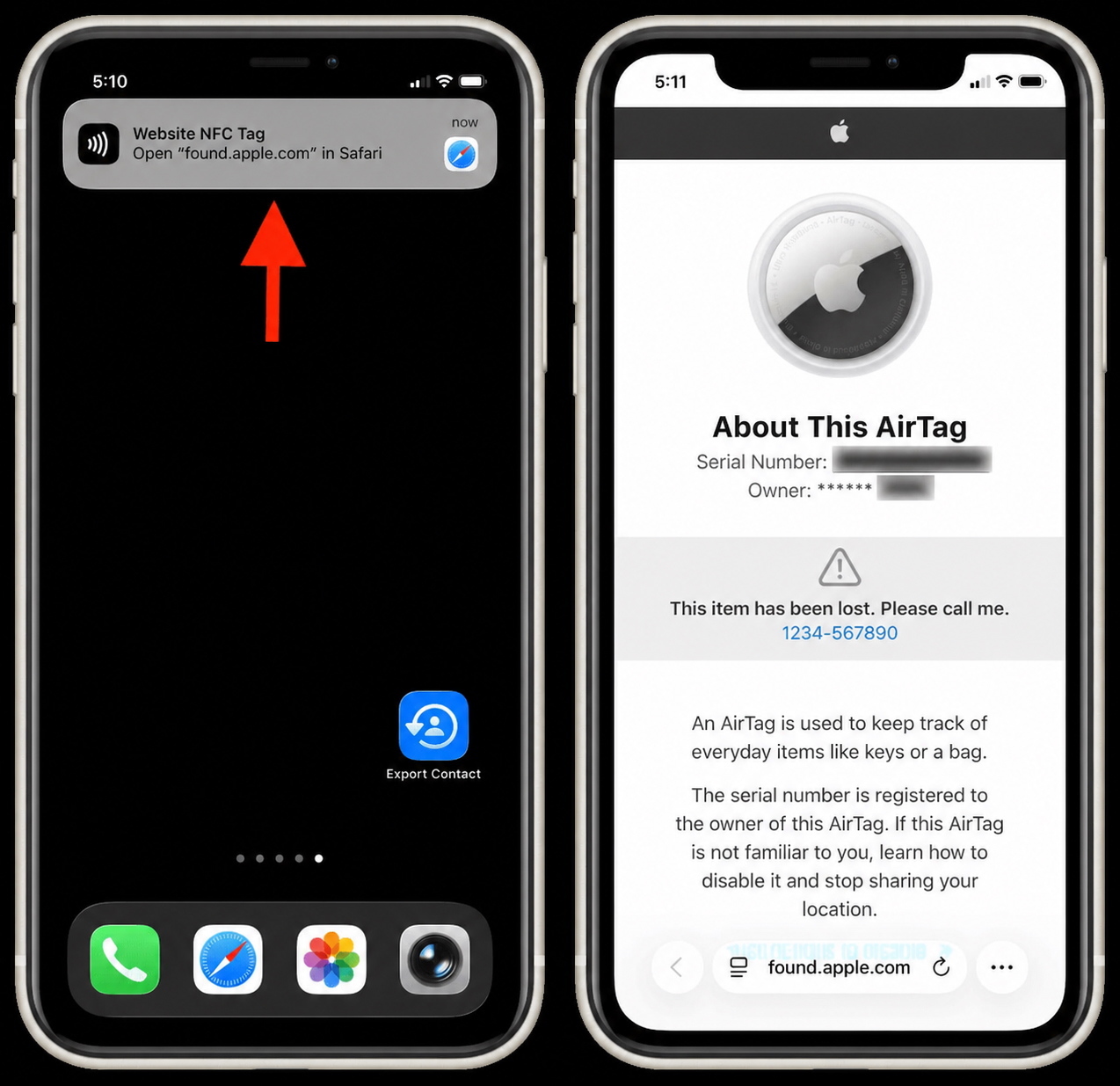 Как найти владельца AirTag через NFC на iPhone и Android. Смартфон считает AirTag и покажет все данные владельца. Фото.