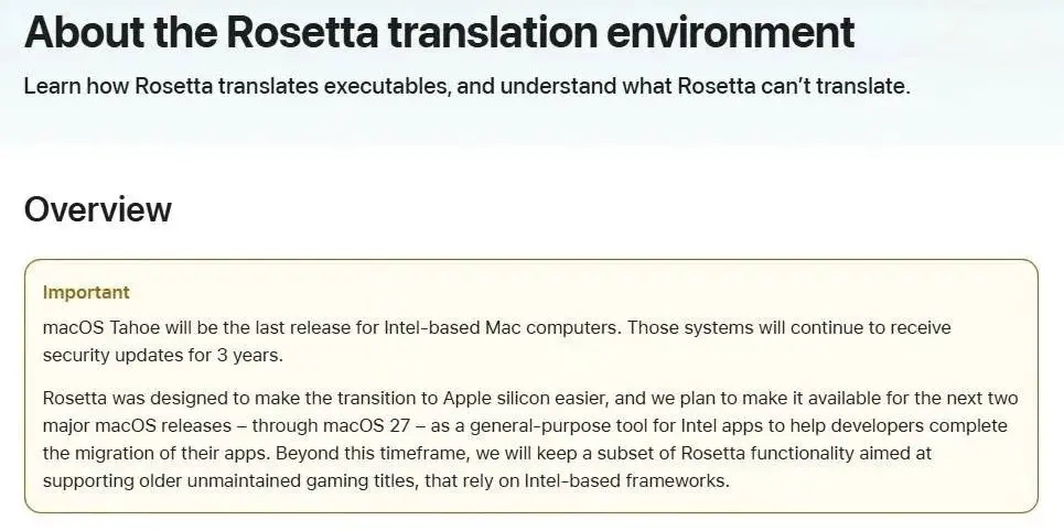 В какой версии macOS перестанут работать Intel-приложения. Разработчики же были уведомлены о прекращении поддержки еще в конце прошлого года. Фото.