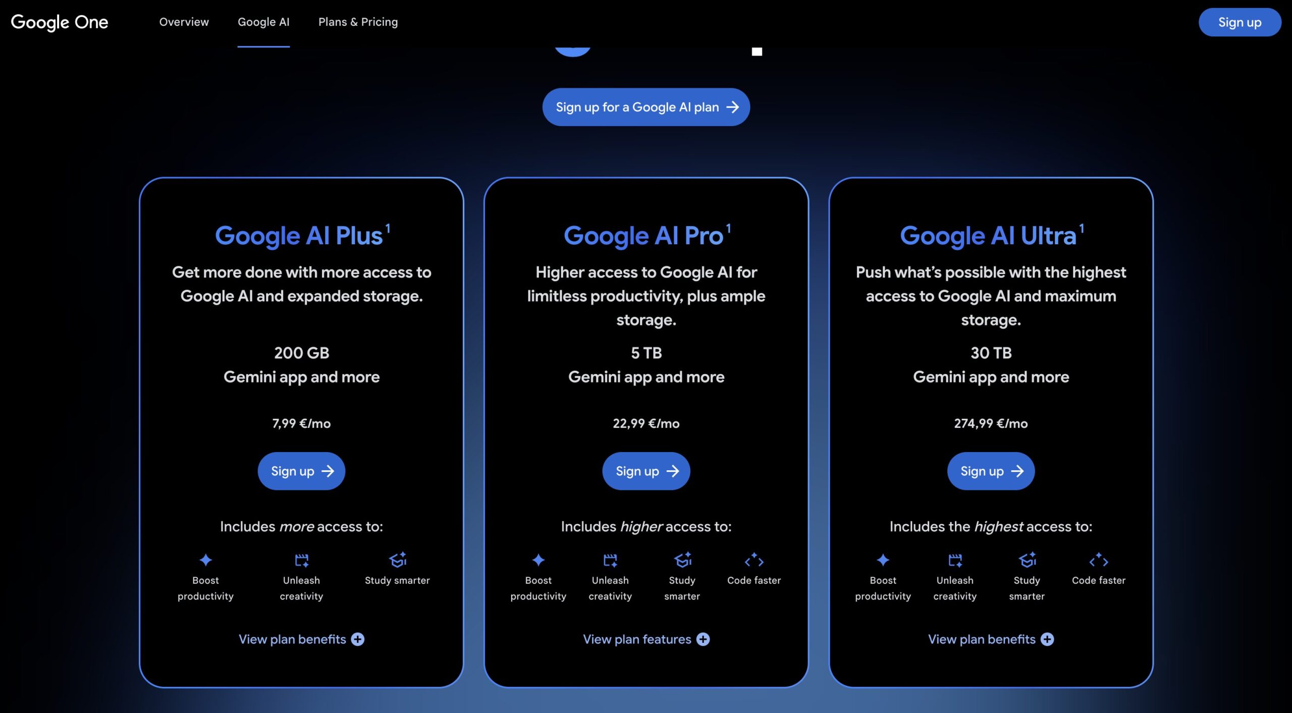 Gemini AI Plus, Pro и Ultra: чем отличаются тарифы. В подписку входит еще и облако от Google, что удобно. Фото.