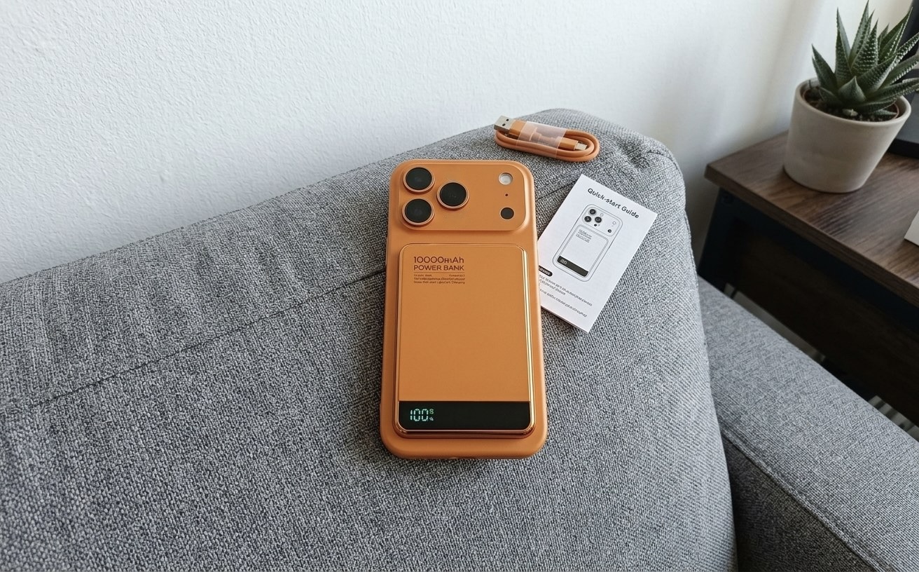 Тонкий магнитный повербанк для iPhone на 10000 мАч. Есть вариант в оранжевом цвете под iPhone 17 Pro Max. Фото.