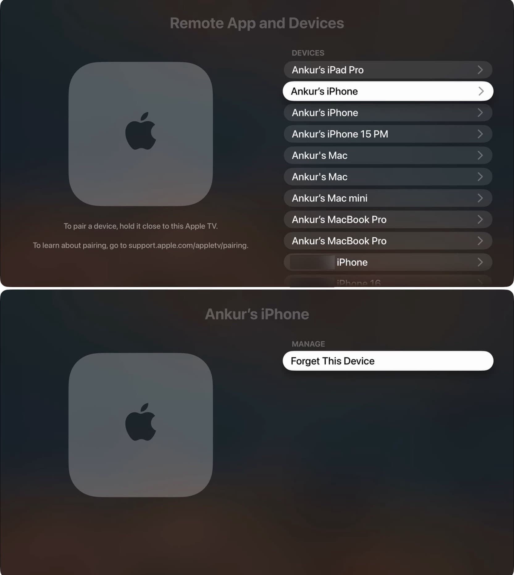 Как отключить iPhone от Apple TV. Обязательно отключаем коннект на Apple TV. Фото.