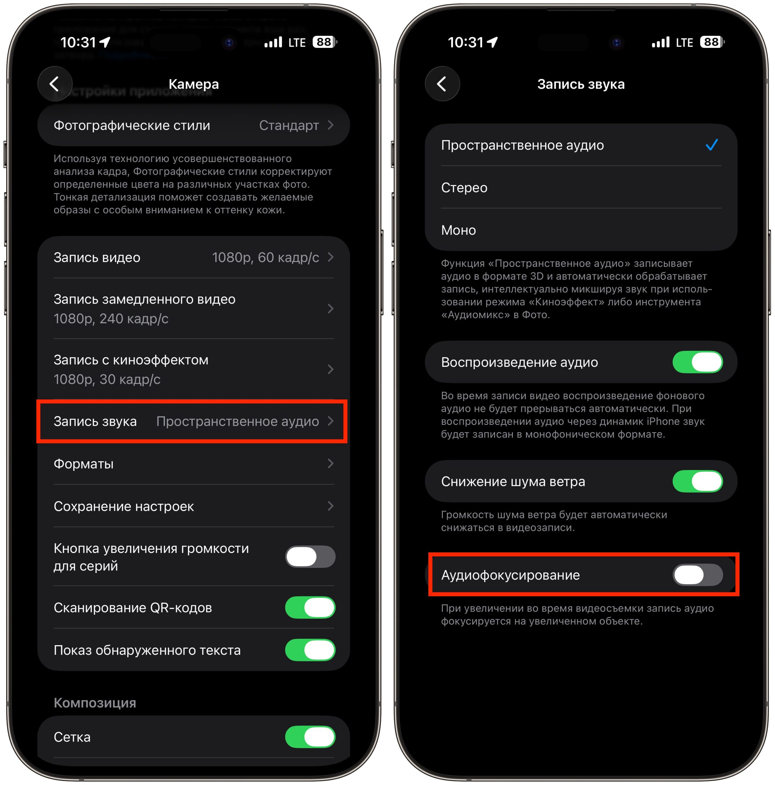 Audio Zoom на iPhone: когда функция портит звук. Для начала отключаем аудиофокусирование. Фото.