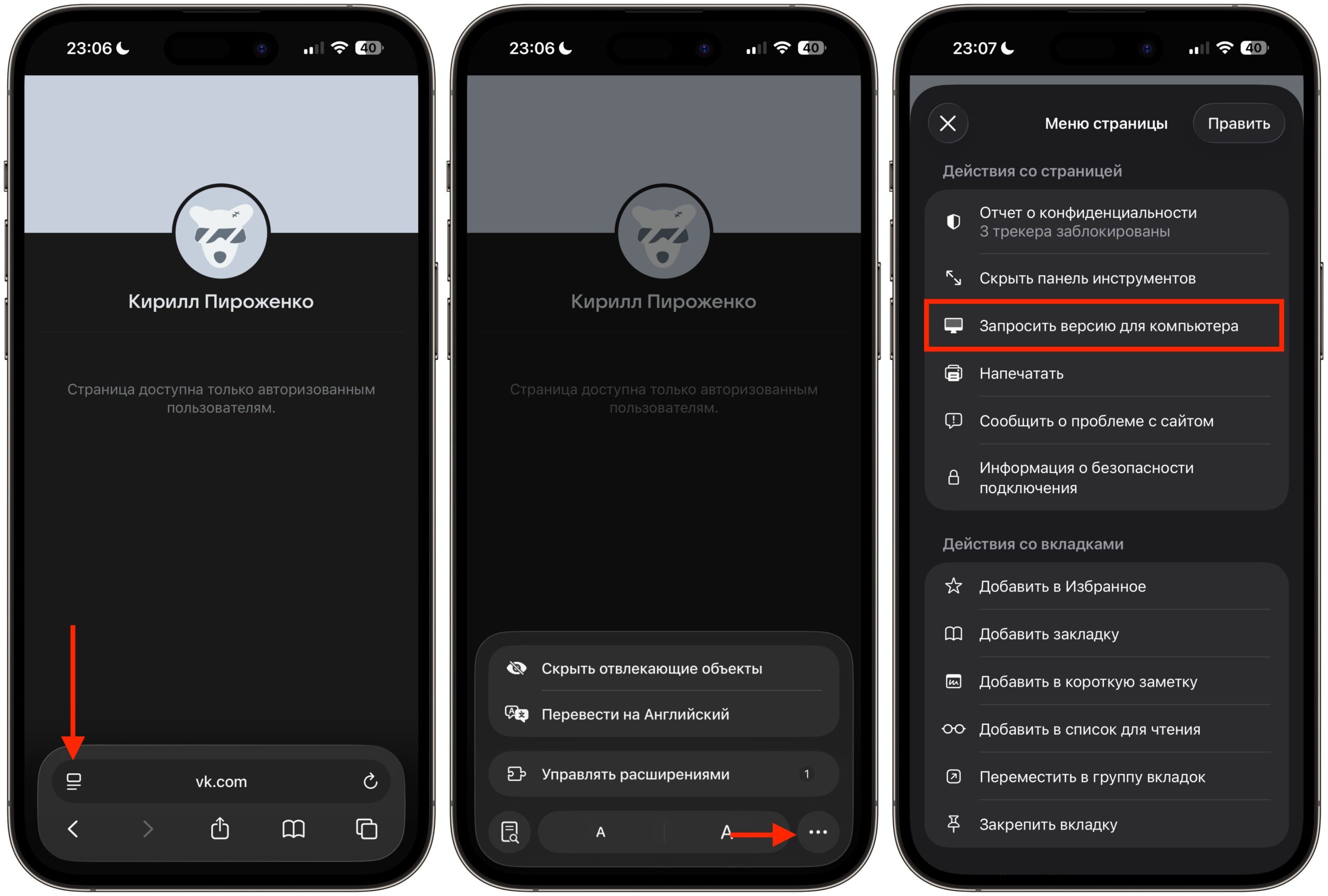 Полная версия ВКонтакте на iPhone. Можно запросить настольную версию сайта, но не факт, что она откроется. Фото.