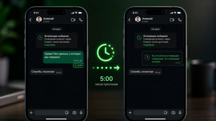 Исчезающие сообщения в WhatsApp* на iPhone: как включить и настроить. Фото.