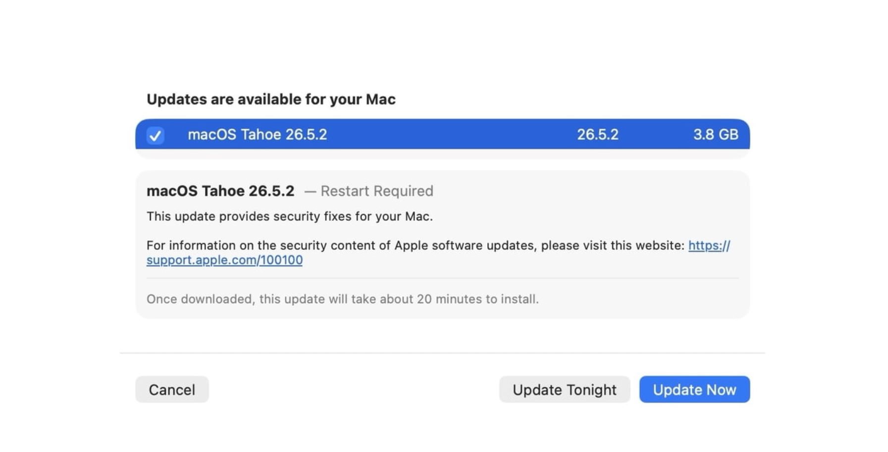 Как установить macOS 26.5.2 на Mac. Апдейт уже висит в настройках macOS. Фото.