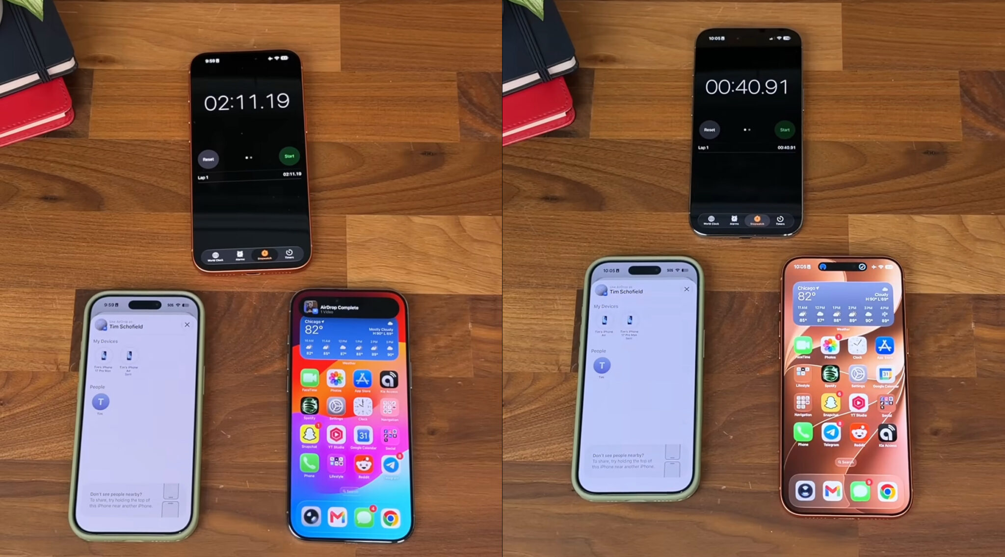 Сравнение AirDrop в iOS 27 и iOS 26. Результаты теста перед вами: слева iOS 26, справа iOS 27. Фото.