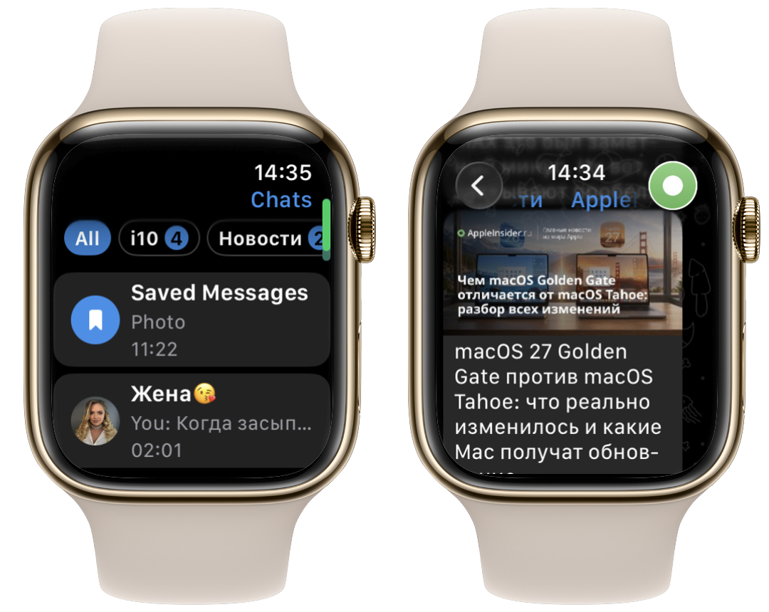 Telegram для Apple Watch: минусы и реальные ограничения. Чудом получается зайти в канал и на стартовую страницу. Из 10 попыток удается 1, максимум 2. Фото.
