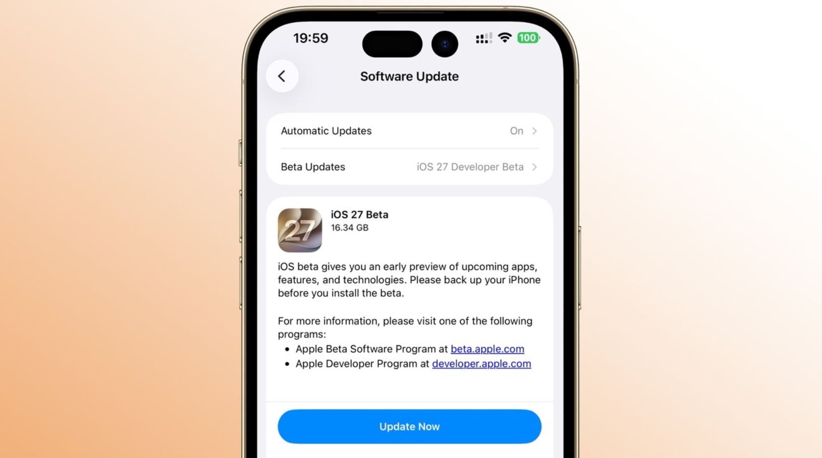 Стоит ли качать бету iOS 27. Устанавливать бета-версию стоит только на запасное устройство. Фото.