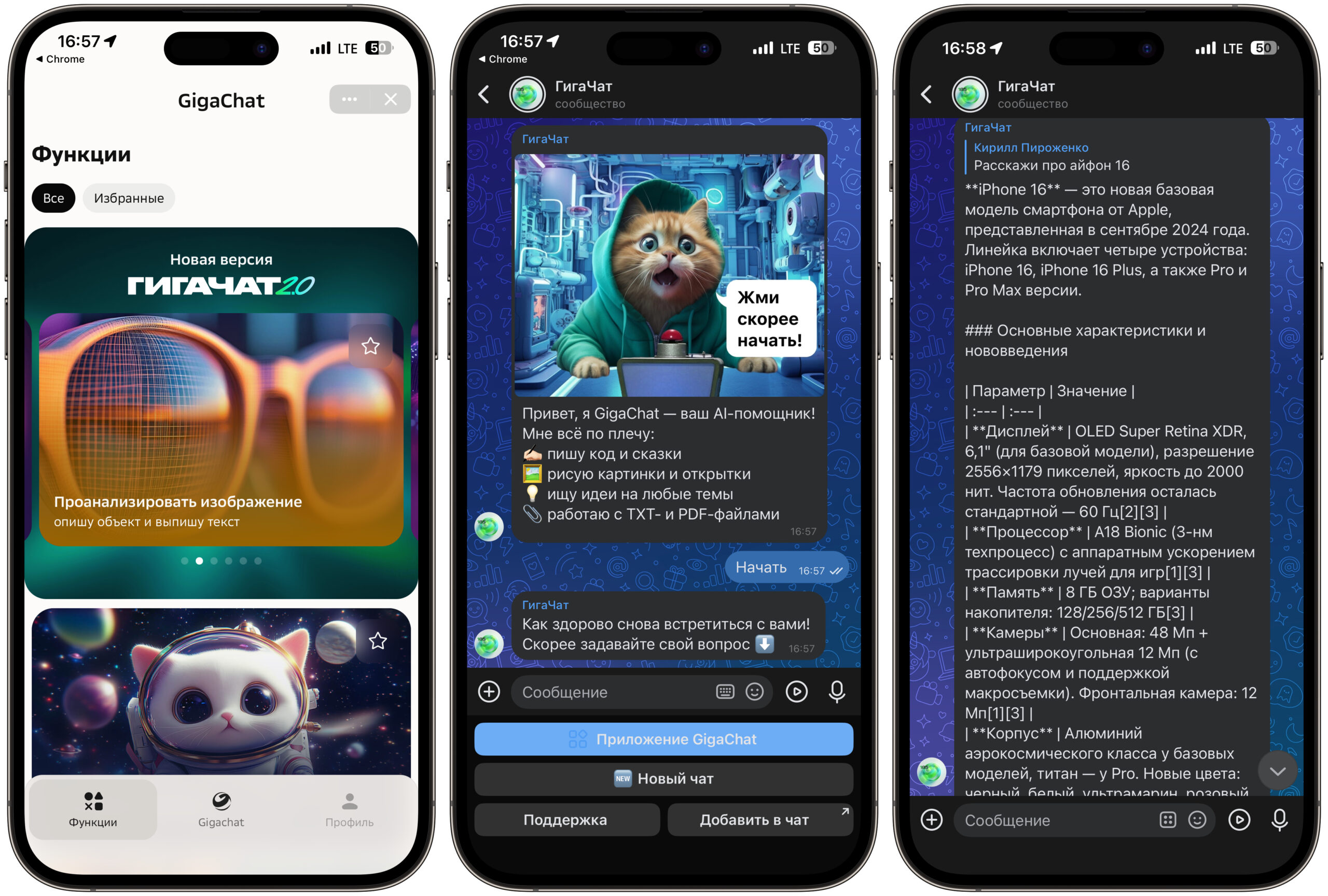 GigaChat в Telegram, ВКонтакте и мессенджере Max. ГигаЧат есть и в ВК. Фото.