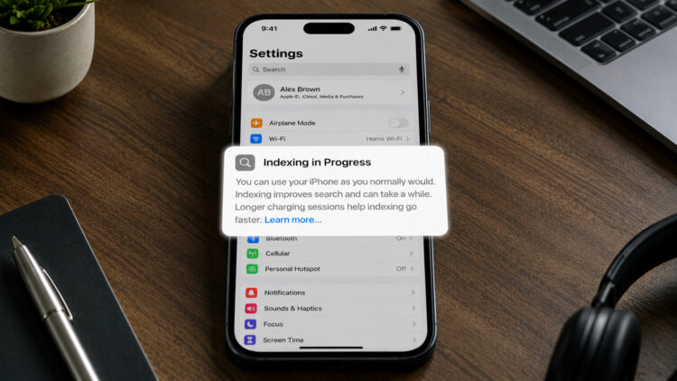 Indexing in Progress завис в iOS 27. Что делать? Фото.