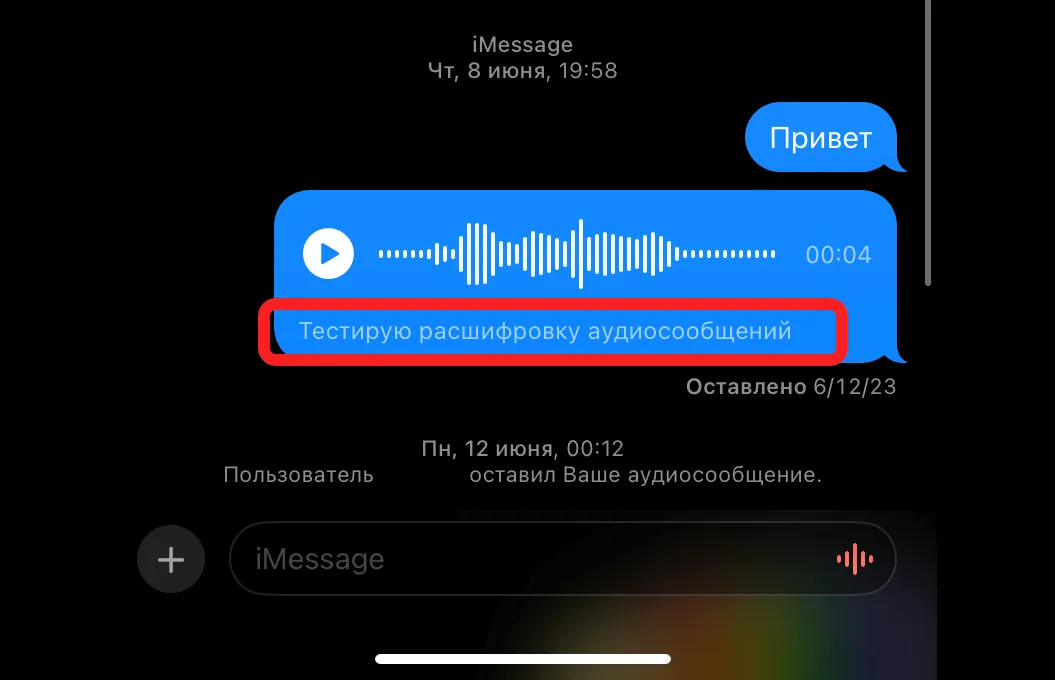 Расшифровка голосовых сообщений в iMessage. Моя любимая функция iMessage. Терпеть не могу войсы. Фото.