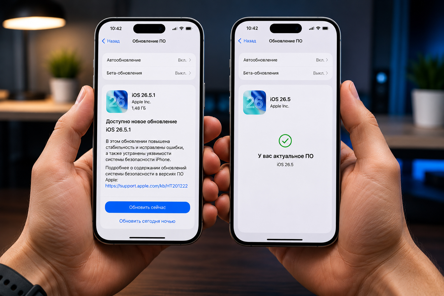 Как обновить iPhone 17 до iOS 26.5.1. На iPhone 17 и других устройствах линейки обновление ставится через настройки. Фото.