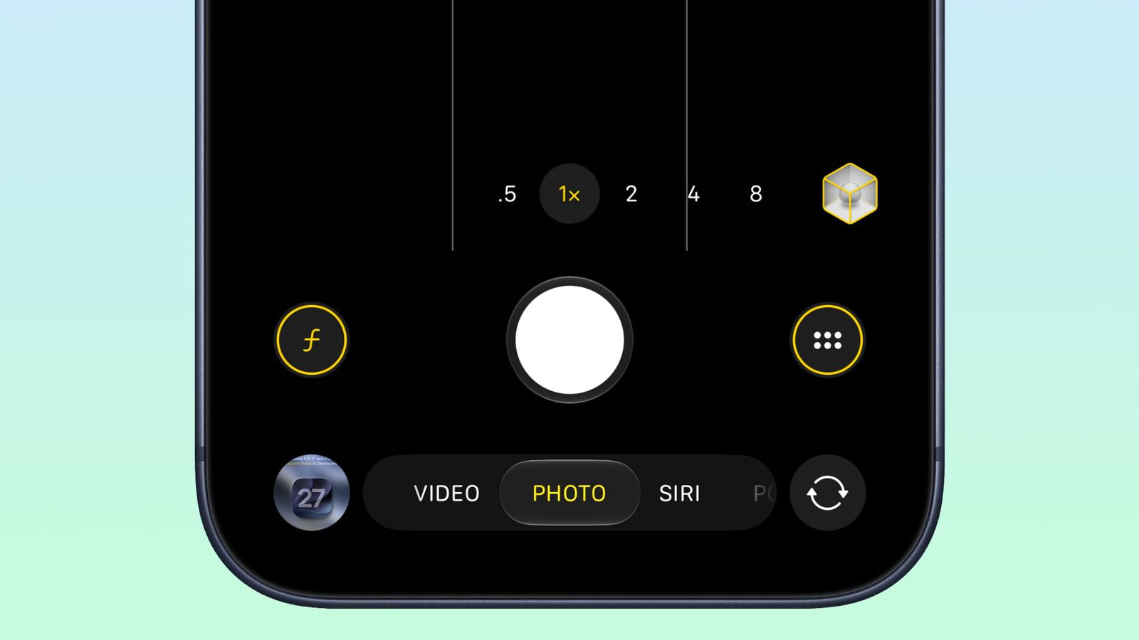 Какие мелкие функции появились в iOS 27 Beta 2. Желтая подсветка вокруг кнопок в приложении «Камера». Фото.
