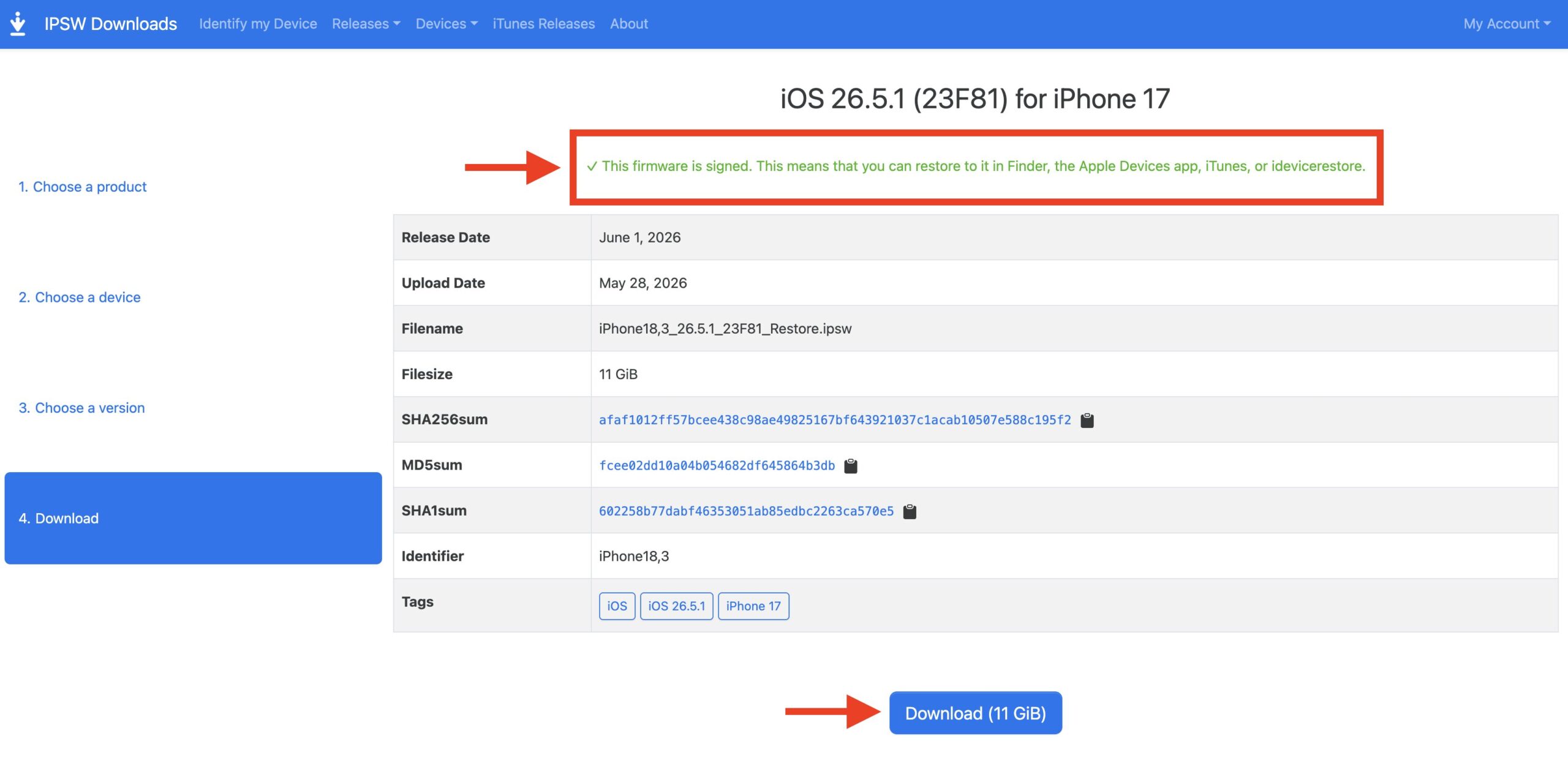 Как восстановить iPhone через Finder или iTunes. Скачайте прошивку с зеленым статусом. Фото.