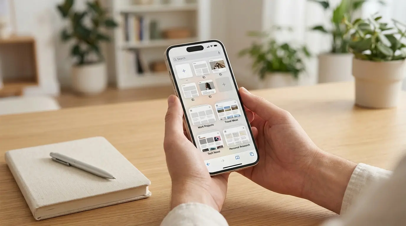 Новые функции Safari в iOS 27 для групп вкладок. Safari сам сможет придумывать названия группам вкладок. Фото.