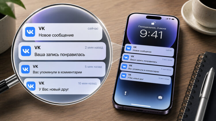 Как включить уведомления в VK на iPhone после удаления из App Store. Фото.