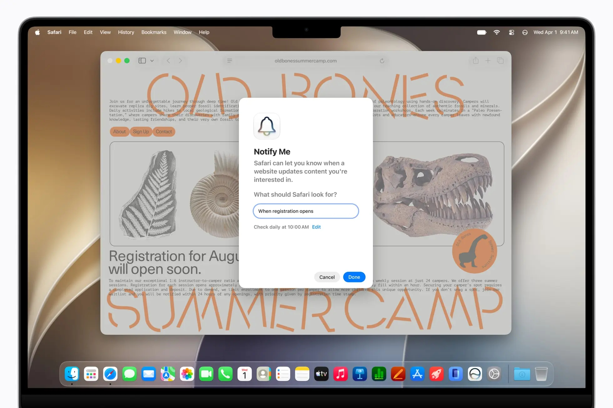 Уведомления об изменениях на странице в Safari на iPhone. Сафари сам отследит изменения и пришлет уведомление. Фото.