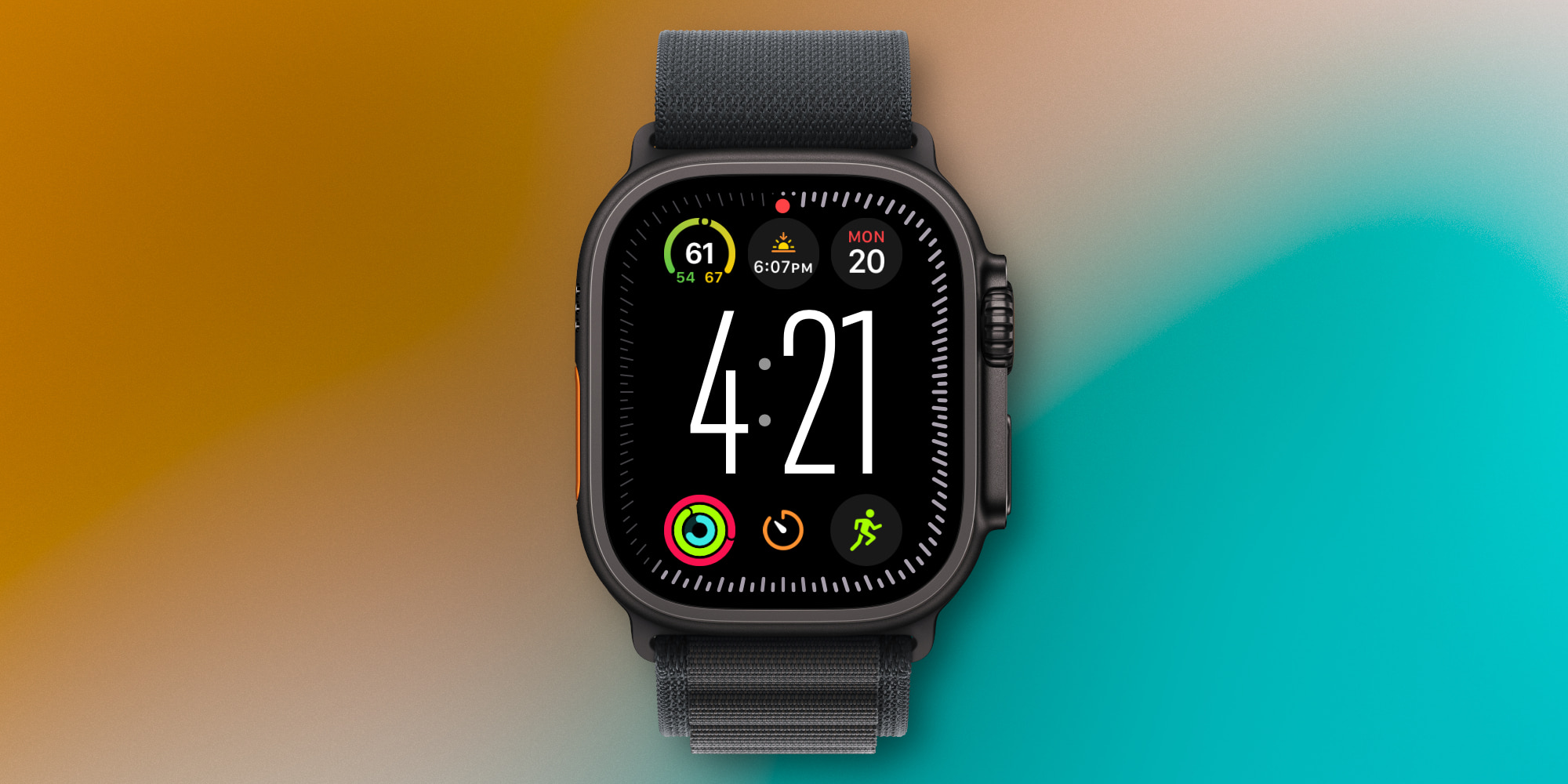 Новый циферблат Apple Watch с крупными часами. Пока это эксклюзив Apple Watch Ultra, но, видимо, ненадолго. Фото.