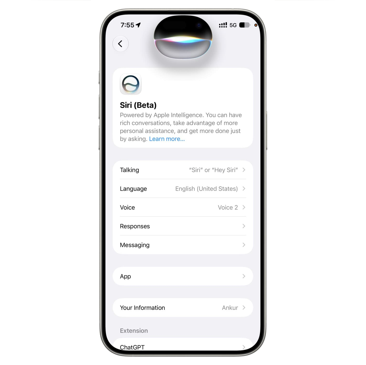 Как активировать Siri AI через настройки Apple Intelligence. Пользуйтесь новой Сири в свое удовольствие. Фото.