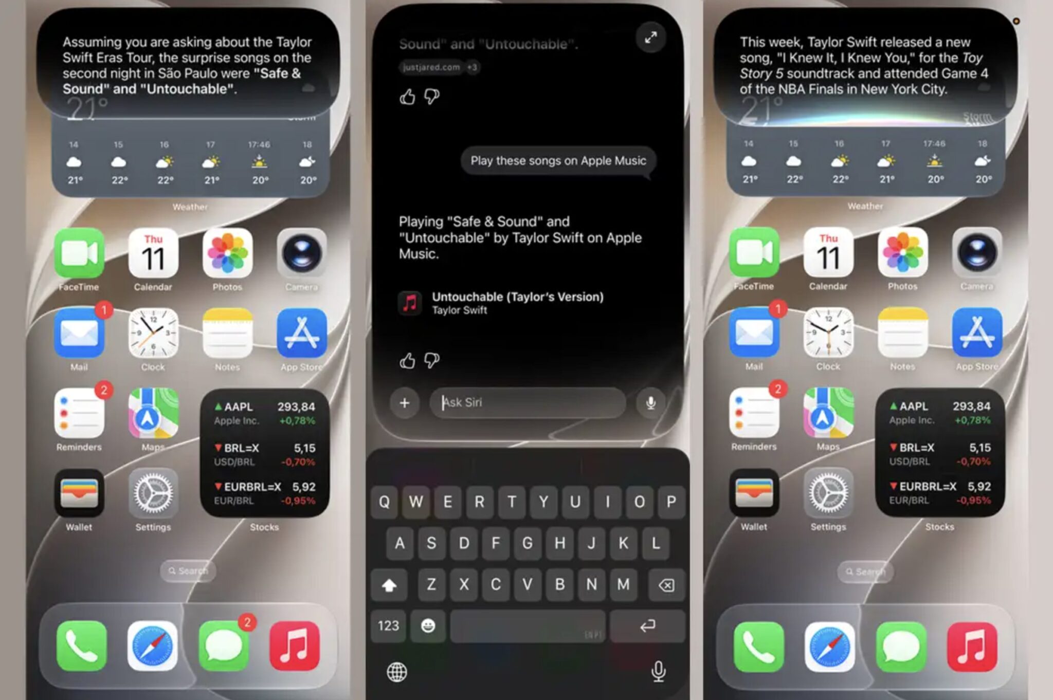 Как Siri AI ищет свежую информацию в интернете. И даже рассказал, где певица была. Фото.