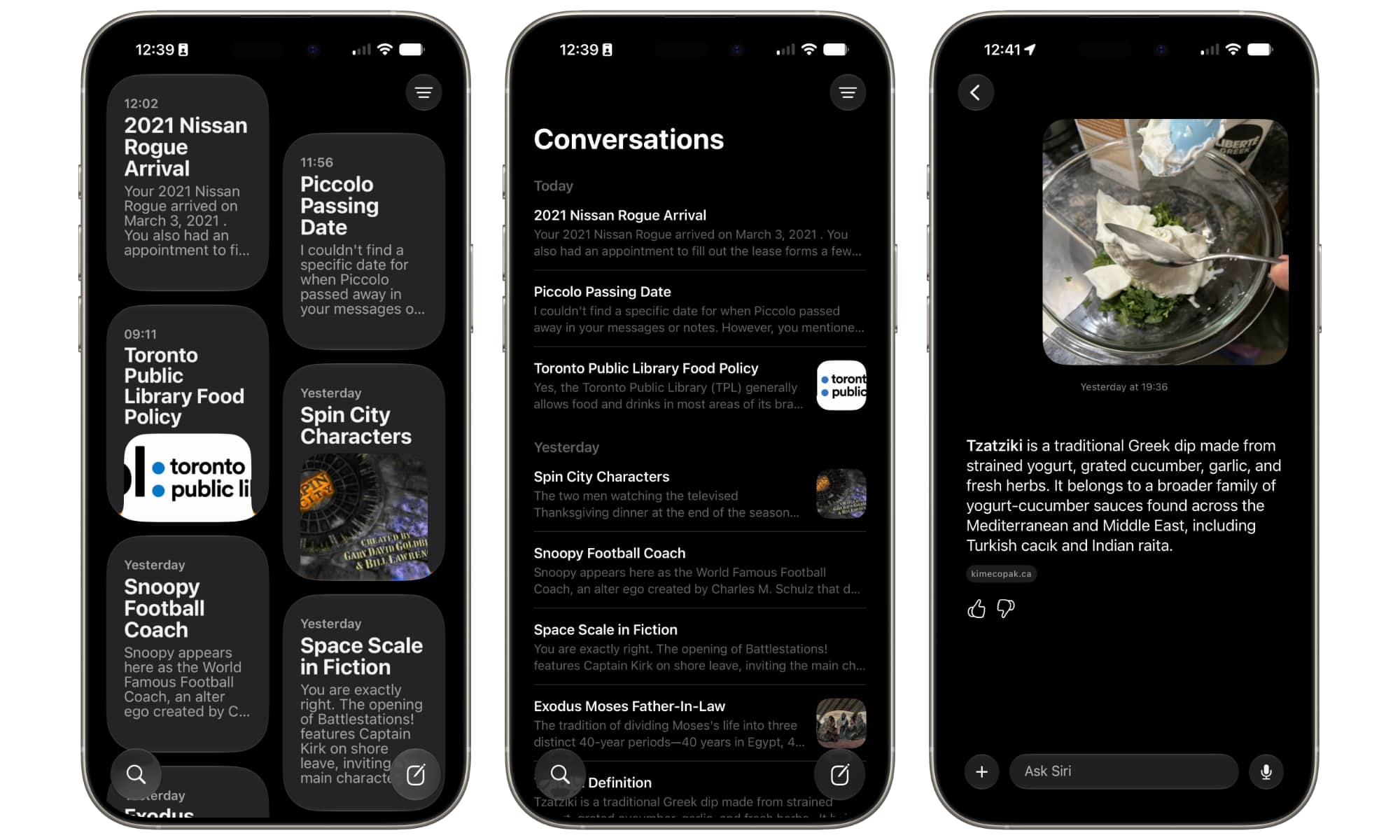 Как выглядит новое приложение Siri в iOS 27. Все запросы к Сири сохраняются в приложении, и в любой момент можно вернуться к нему и продолжить общение. Фото.