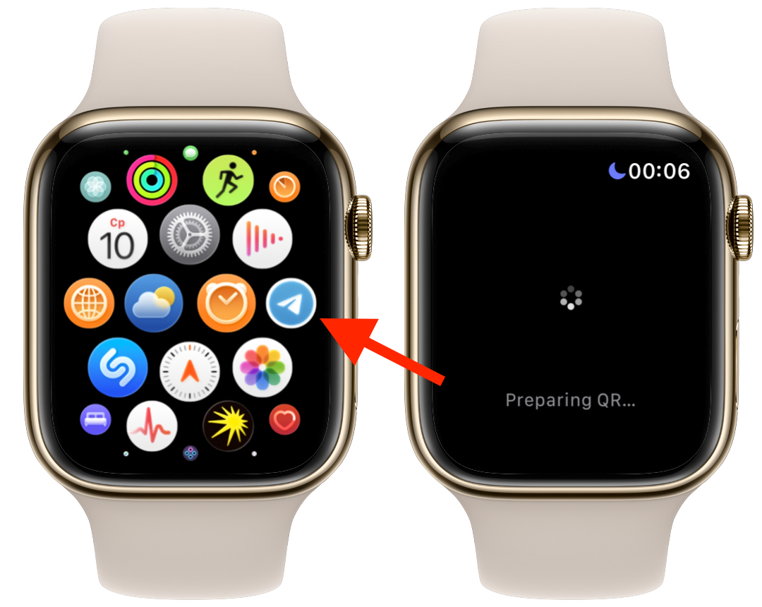 Telegram на Apple Watch: стоит ли устанавливать. Правда, QR-код для авторизации у меня так и не сформировался. В чем причина, ответить не могу. Фото.