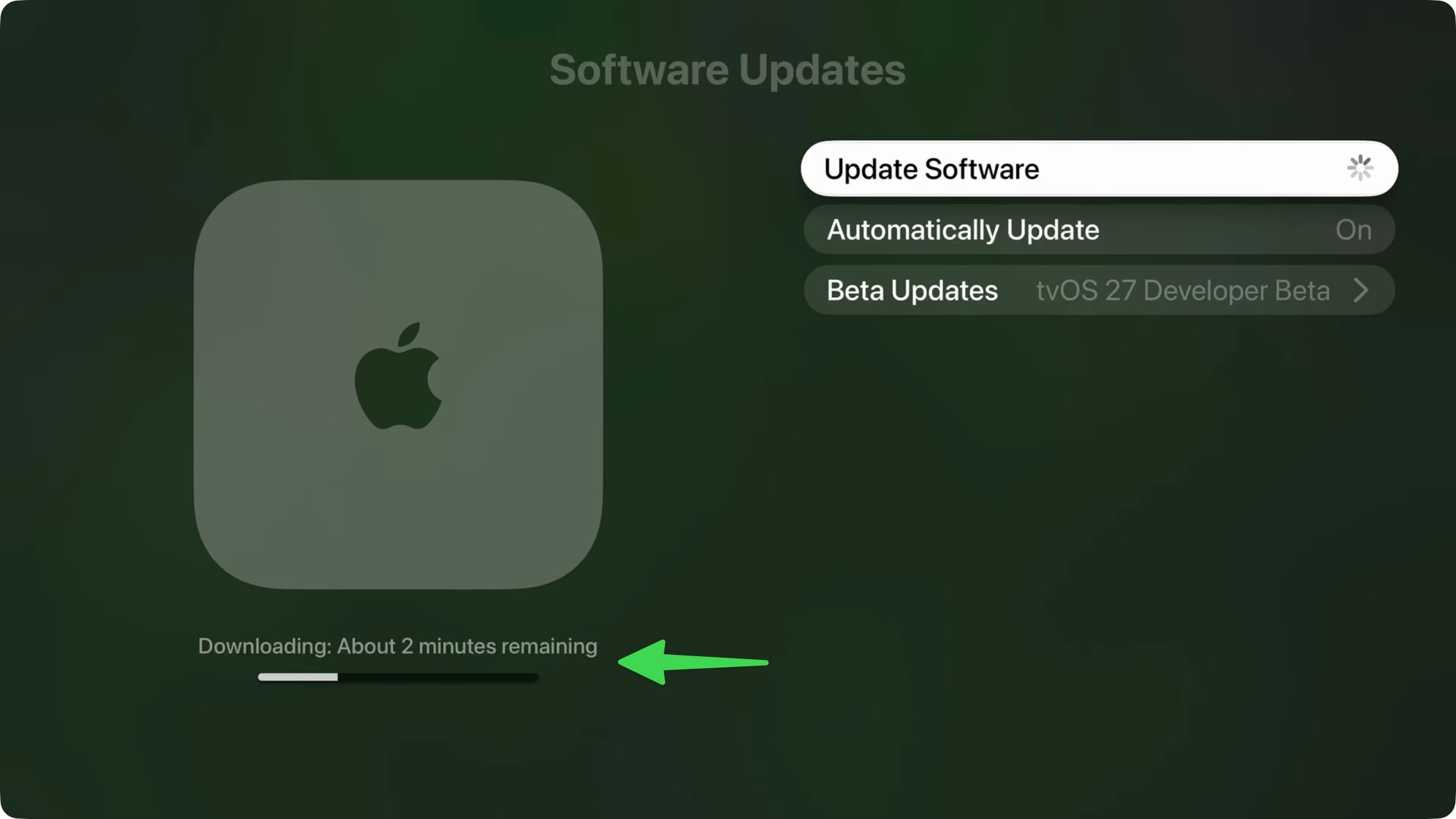 Как скачать tvOS 27 на Apple TV. Процесс может быть не очень быстрым. Фото.