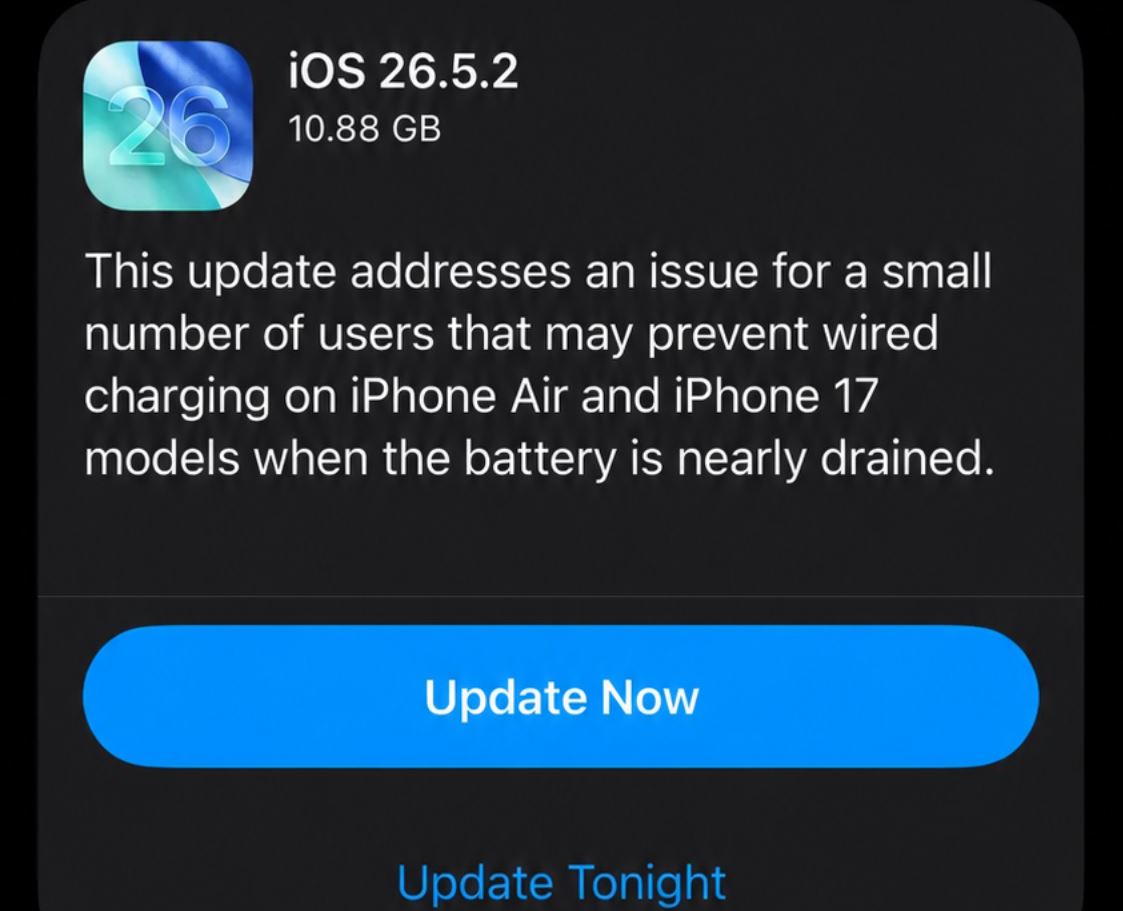 Как установить iOS 26.5.2 на iPhone. Обновление уже висит в настройках Айфона. Фото.