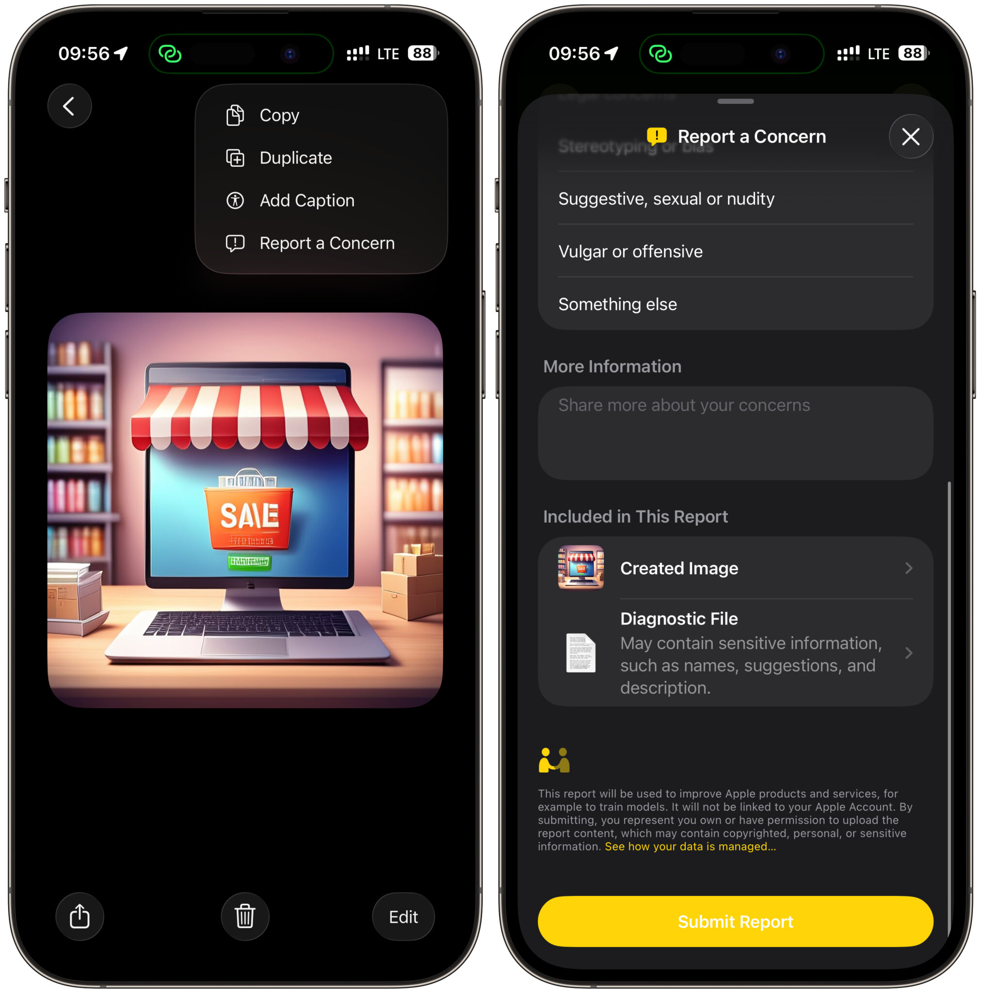 Как отправить отзыв в Image Playground на iPhone. Сгенерируйте картинку с текстом, это важно и отправьте сообщение о проблеме. Фото.