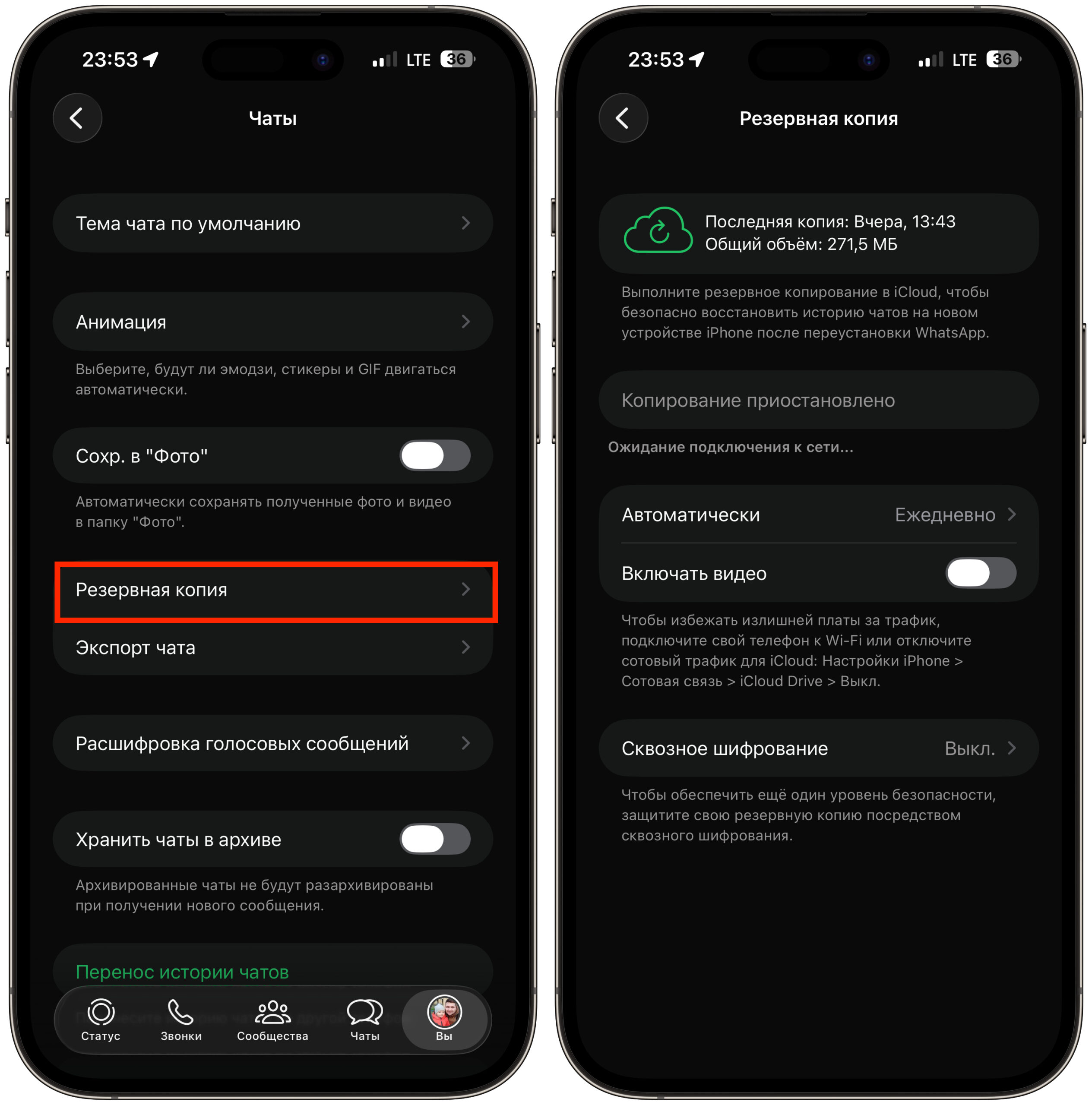 Как сделать резервную копию WhatsApp* на iPhone вручную. Не забывайте создавать резервные копии. Фото.