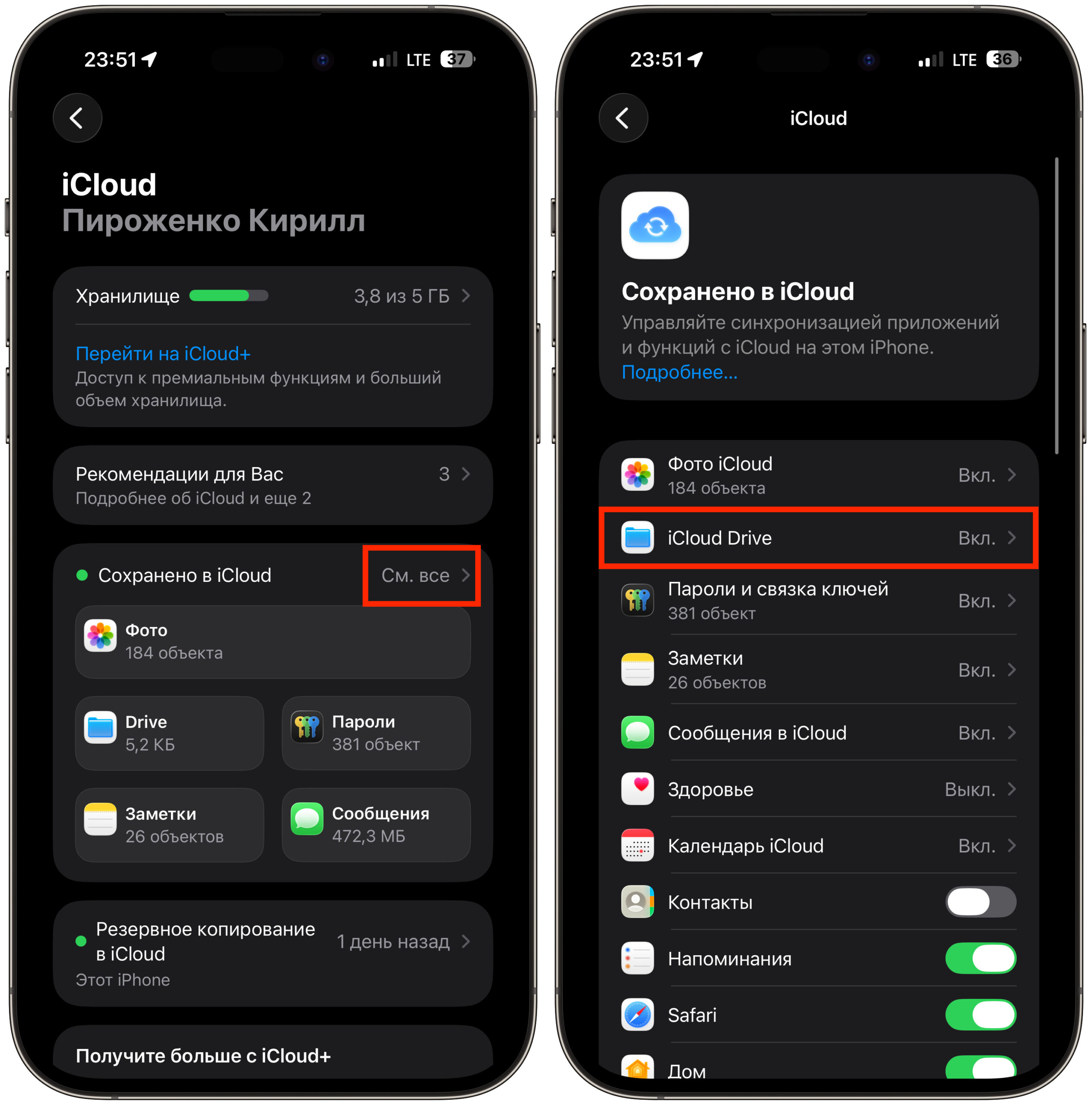 Восстановление чатов в WhatsApp* на iPhone из iCloud. Убедитесь, что iCloud Drive включен. Фото.
