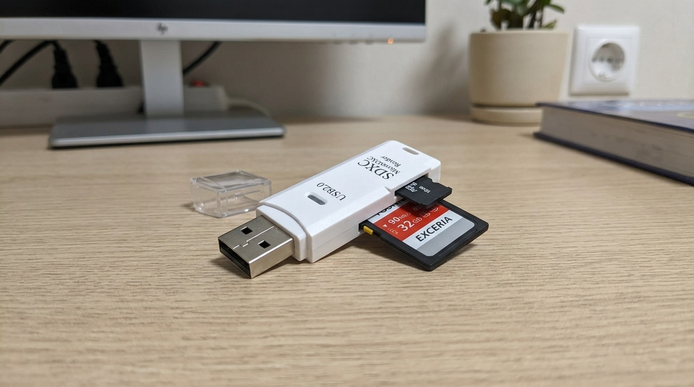 Картридер для SD и microSD за цену чашки кофе. 90 рублей — а читает всё, от старых SD до microSD из дашкама. Фото.
