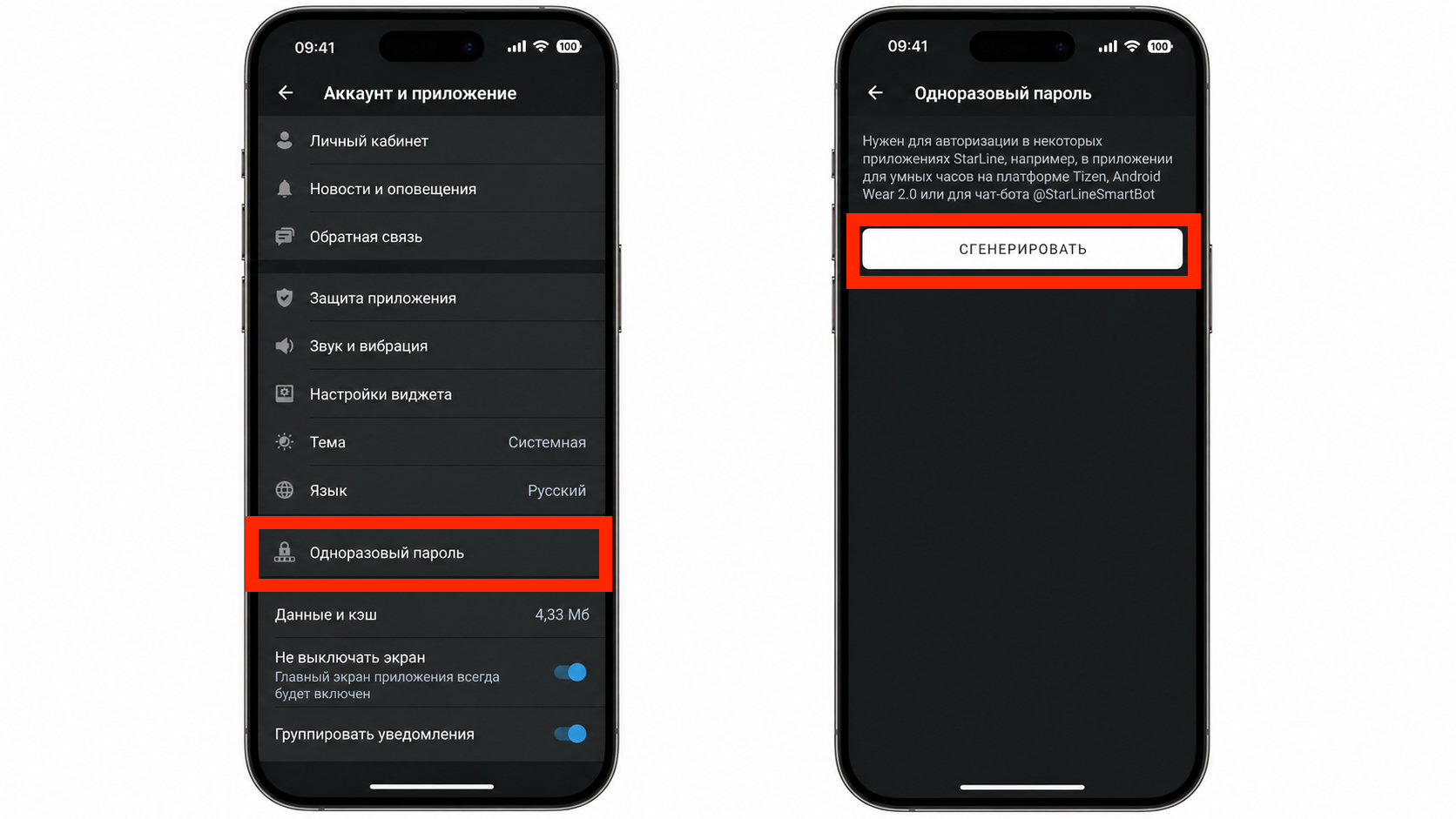 Как подключить StarLine к Алисе на iPhone. Сгенерируйте одноразовый пароль. Фото.
