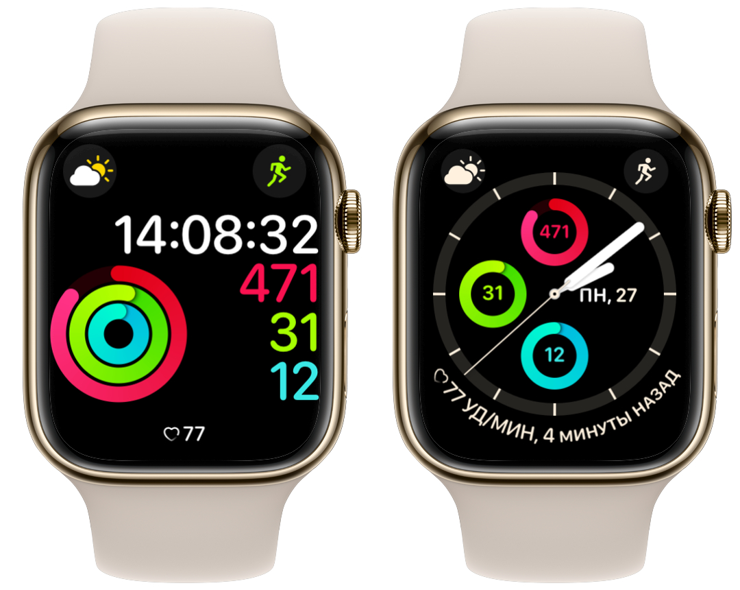 Лучшие стандартные циферблаты Apple Watch. Прикольные циферблаты, связанные с активностью. Фото.