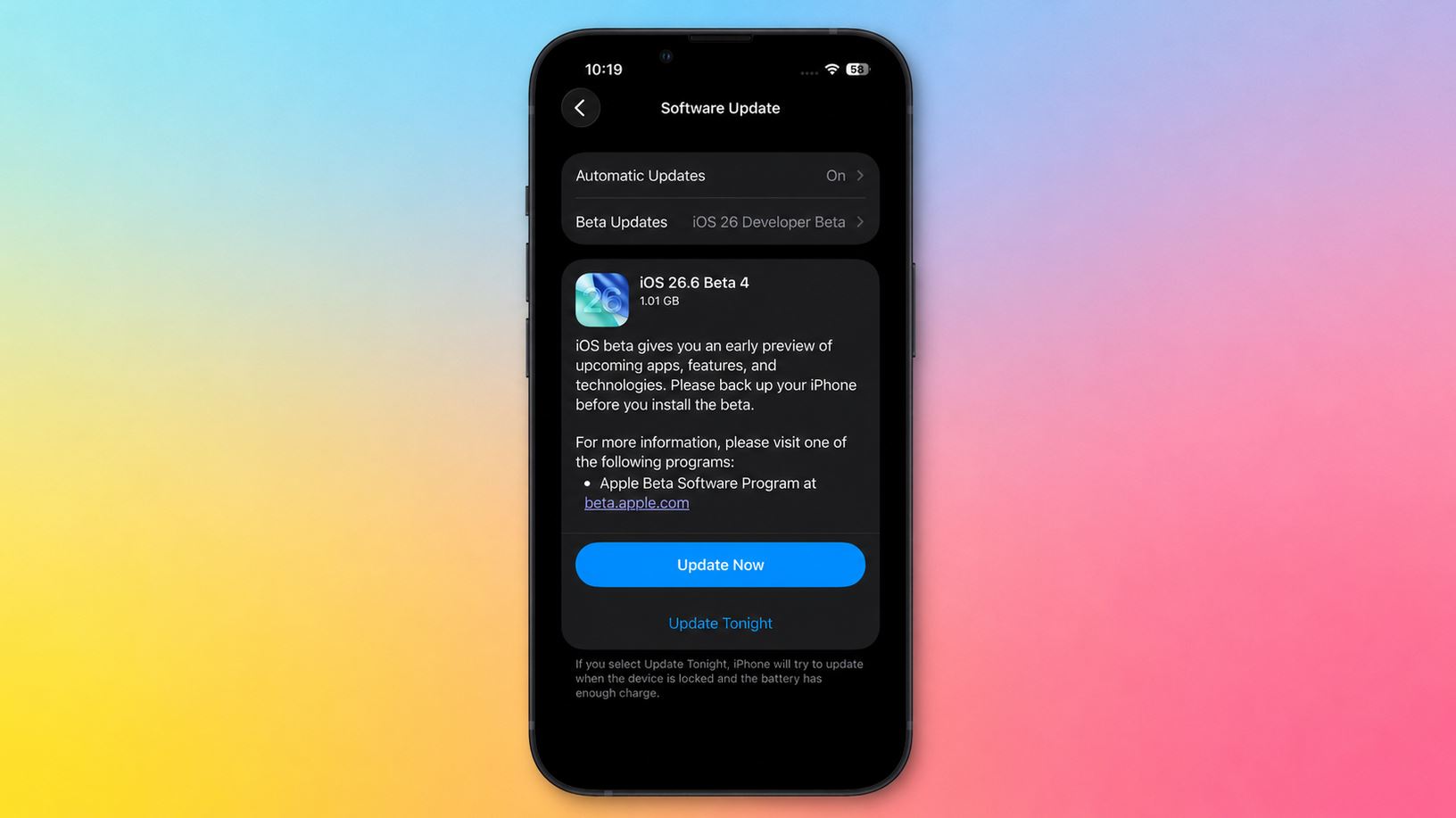 Как установить новую бету iOS 26.6 и для кого она предназначена. Бета уже висит в настройках Айфона. Фото.