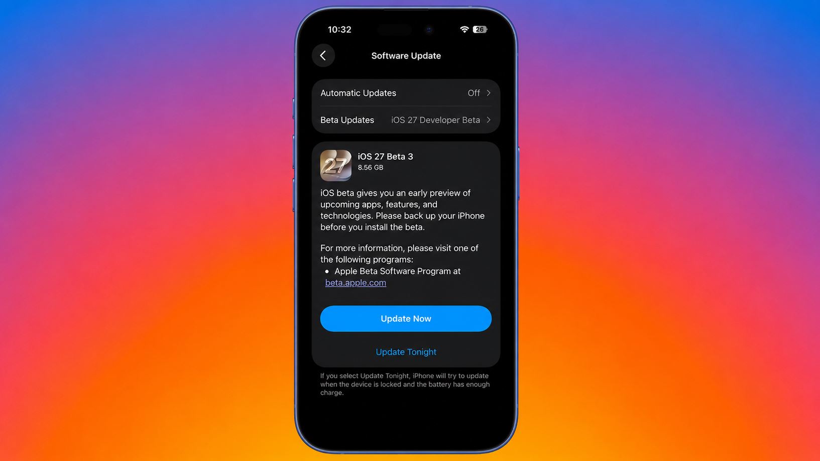 Как установить iOS 27 beta 3 на iPhone. Новая версия уже в настройках iPhone. Фото.
