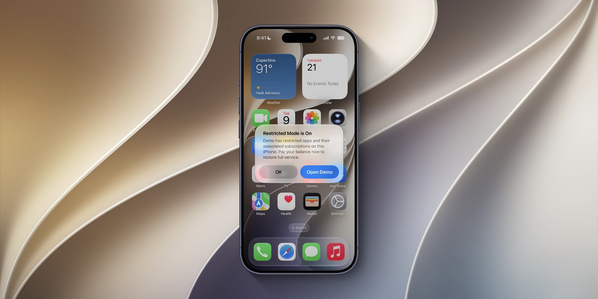 Как работает удаленная блокировка iPhone. Появляется вот такое окошко, и можно пользоваться лишь основными фишками. Фото.